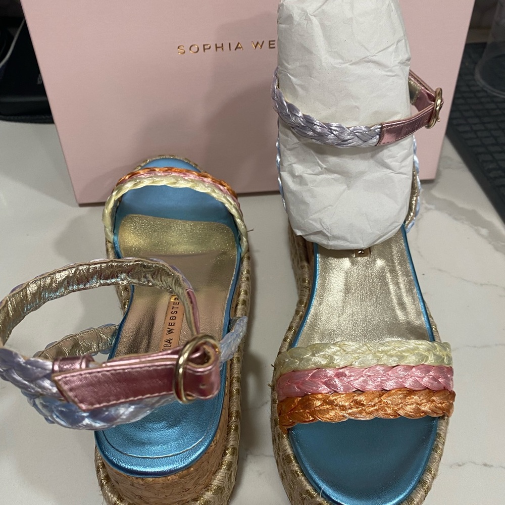 Sophia Webster Wedges Heels Ines Espadrille Metallic Cork Shoes 8 - Picture 3 of 12